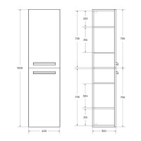 Пенал Cezares Eco-1500-2A-SC-BO, 40 см, подвесной, bianco opaco