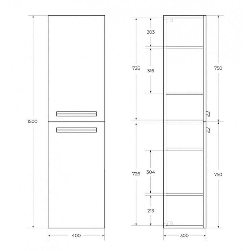 Пенал Cezares Eco-1500-2A-SC-GR-P, 40 см, подвесной, grafito