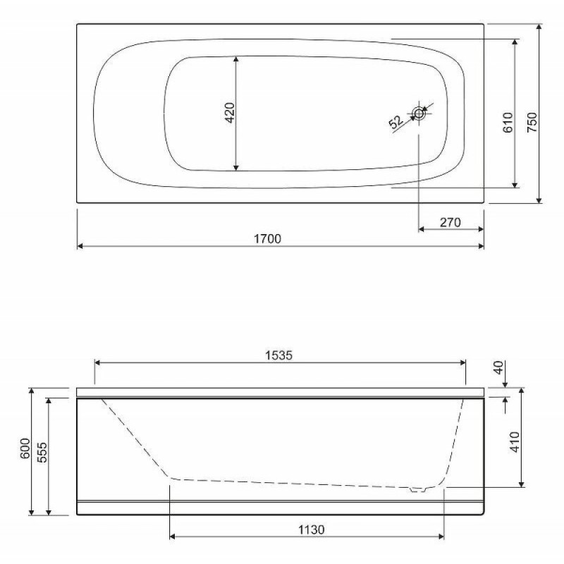 Акриловая ванна Cezares Eco 170 x 75 см, цвет белый, ECO-170-75-41-W37