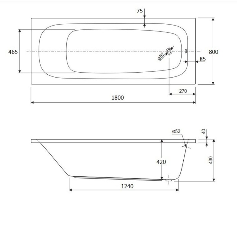 Акриловая ванна Cezares ECO-180-80-41-W37 180 х 80 см
