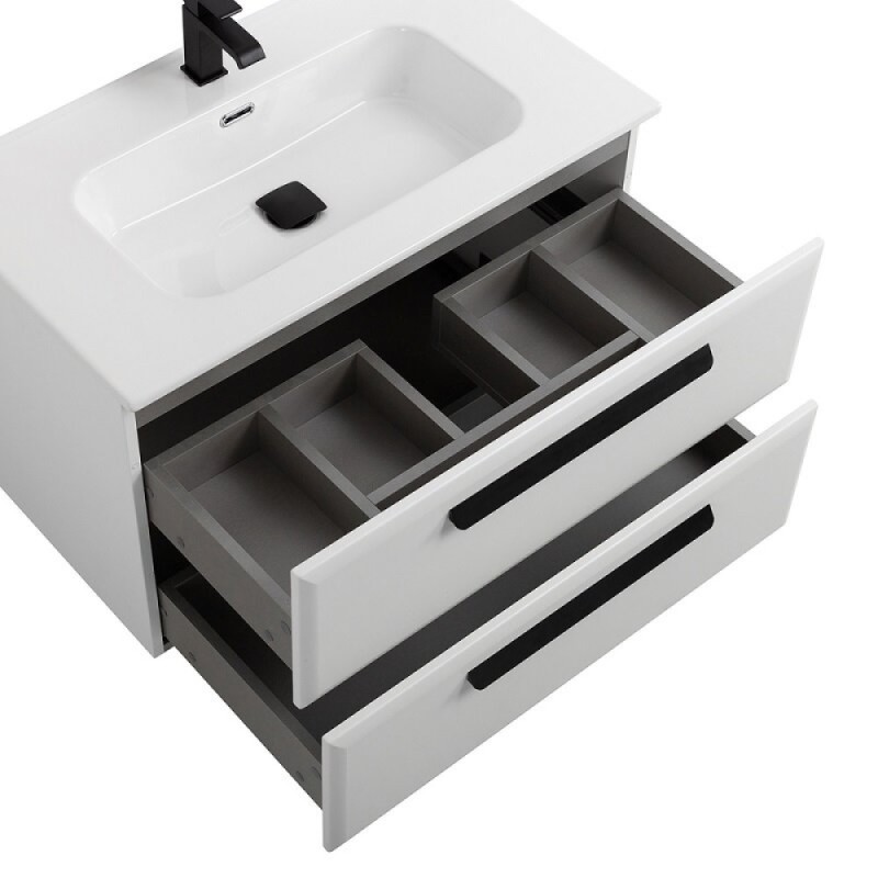 Тумба под раковину Cezares Eco-Cer-N-900-2C-SO-BL, 90 см, подвесная, Bianco Lucido