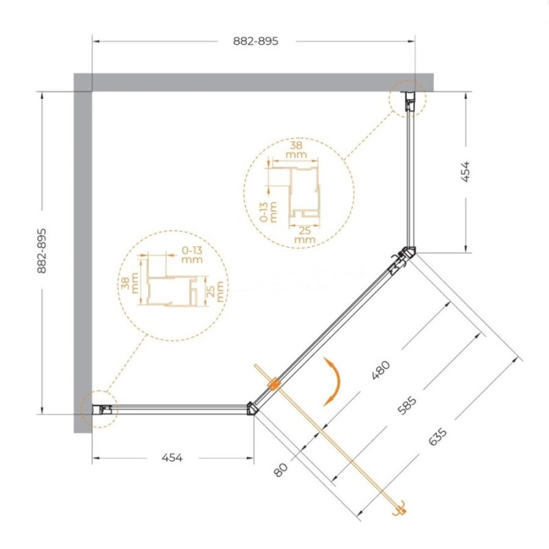 Душевой уголок Cezares Eco-O-P-1-90-P-Cr, 90 x 90 см, стекло рифленое, профиль хром