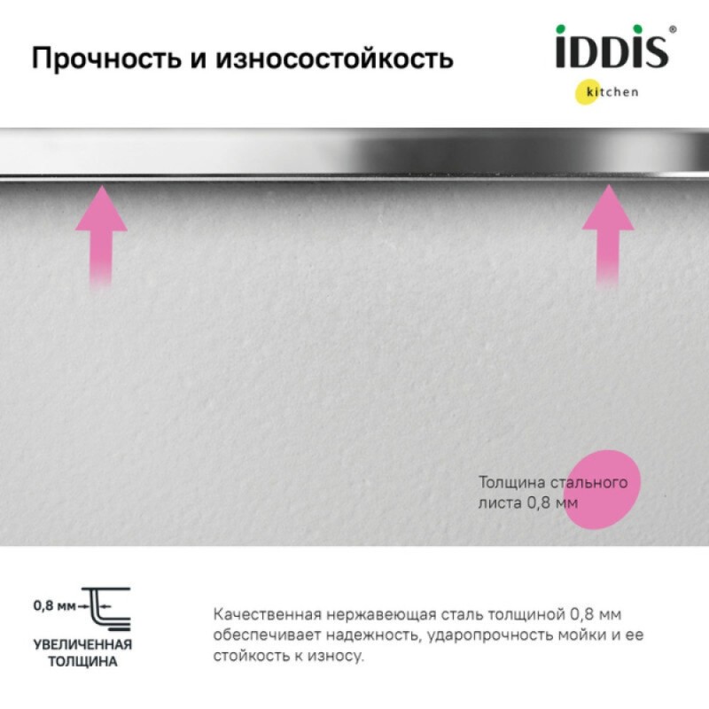 Кухонная мойка Iddis Edifice EDI42P0i77, 42.5 см, нержавеющая сталь, хром