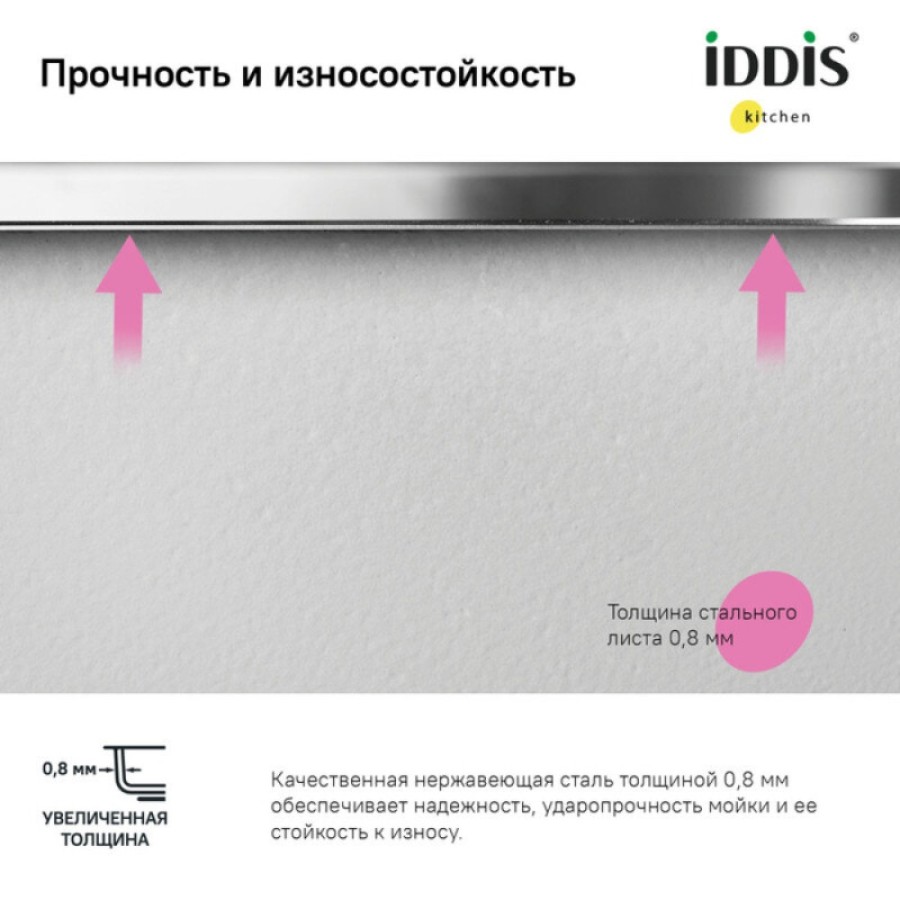 Кухонная мойка Iddis Edifice EDI42P0i77, 42.5 см, нержавеющая сталь, хром