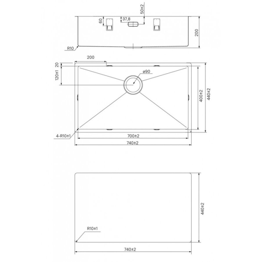 Мойка кухонная Iddis Edifice EDI74G0i77 74 см, 1 чаша, графит