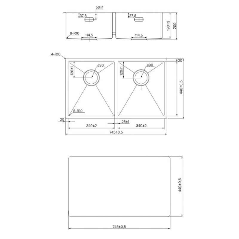 Мойка кухонная Iddis Edifice EDI75B2i77 74.5 см, 2 чаши, золото матовое