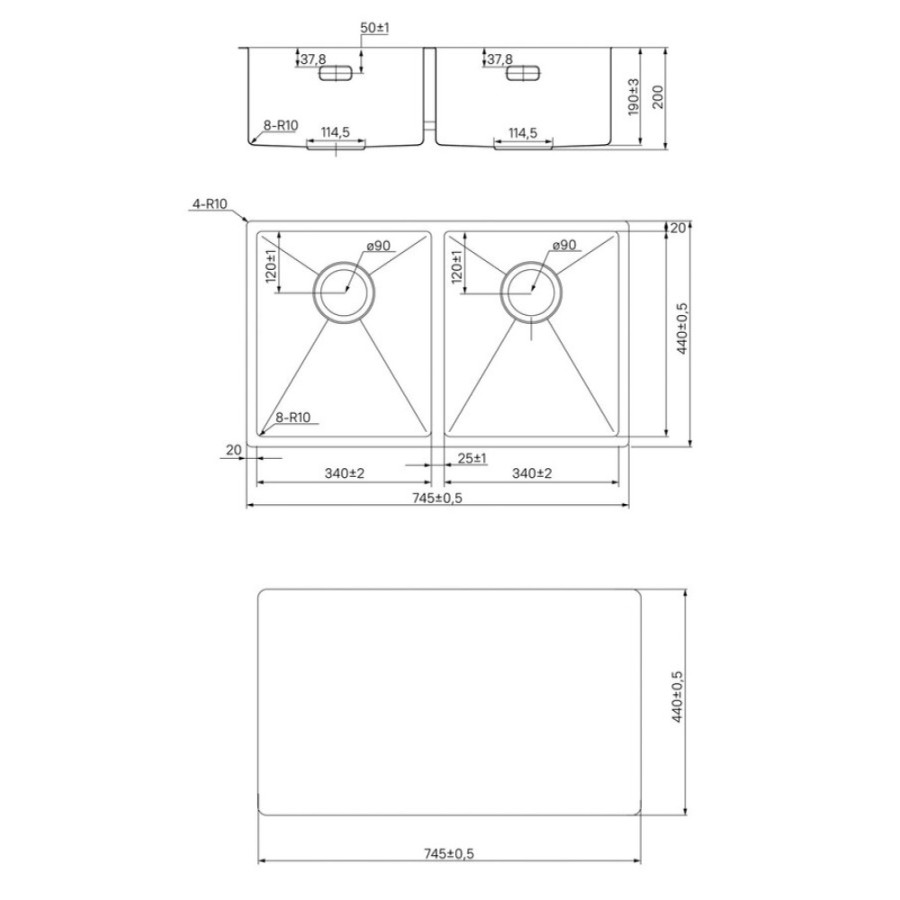 Мойка кухонная Iddis Edifice EDI75B2i77 74.5 см, 2 чаши, золото матовое