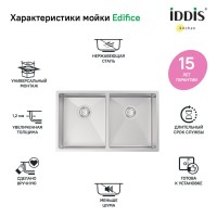 Мойка кухонная Iddis Edifice EDI75S2i77 74.5 см, 2 чаши, сатин