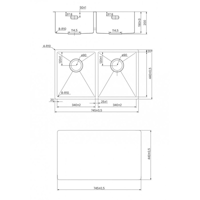 Мойка кухонная Iddis Edifice EDI75S2i77 74.5 см, 2 чаши, сатин