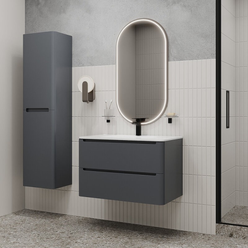 Тумба с раковиной Iddis Edifice EDI80D0i95K, 80 см, подвесная, темно-серый