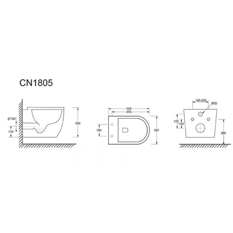 Инсталляция Elsen с безободковым унитазом Ceramicanova Mia Rimless сиденье микролифт, EIN500.1120/CN1805, сантехфарфор