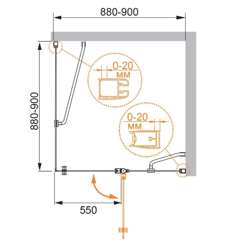 Душевой уголок Cezares ELENA-W-A-12-90-C-Cr, 90 x 90 см, стекло прозрачное, профиль хром