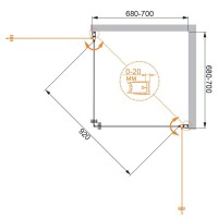Душевой уголок Cezares ELENA-W-A-2-70-P-Cr, 70 x 70 см, стекло рифленое, профиль хром