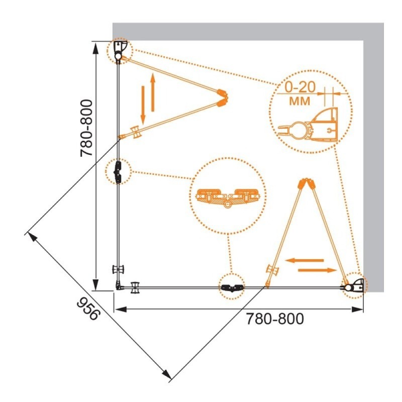 Душевой уголок Cezares ELENA-W-AS-2-80-C-Cr, 80 x 80 см, стекло прозрачное, профиль хром