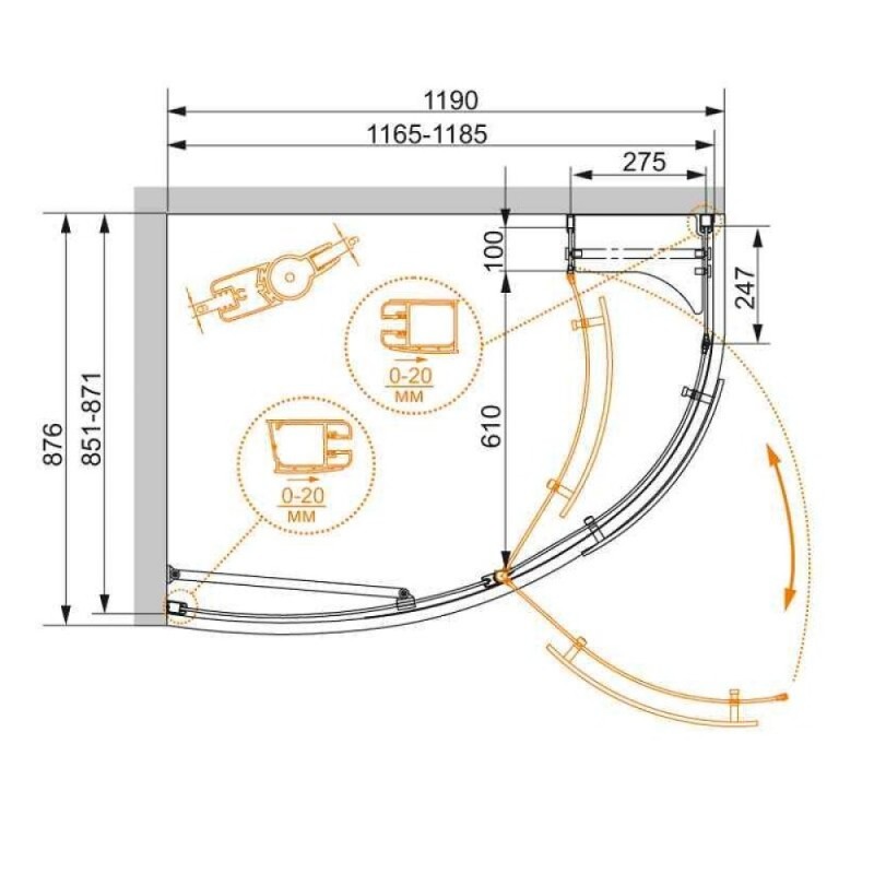 Душевой уголок Cezares ELENA-W-RH-1-120/90-C-Cr-L, левый, 120 x 90 см, стекло прозрачное, профиль хром