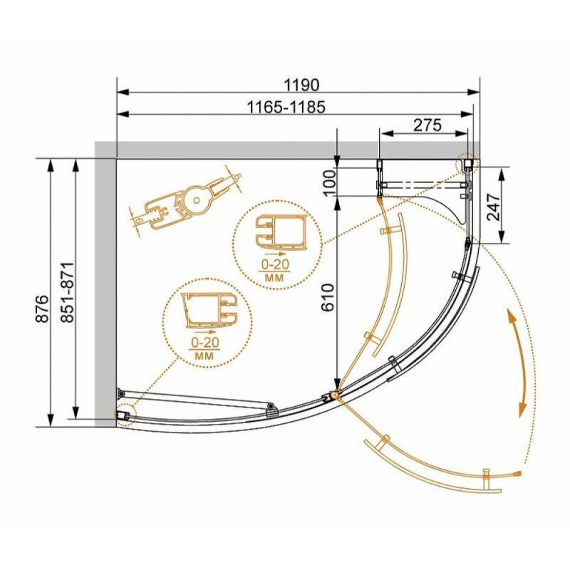 Душевой уголок Cezares Elena-W-RH-1-120/90-C-Cr-R, 120 x 90 см, стекло прозрачное, профиль хром