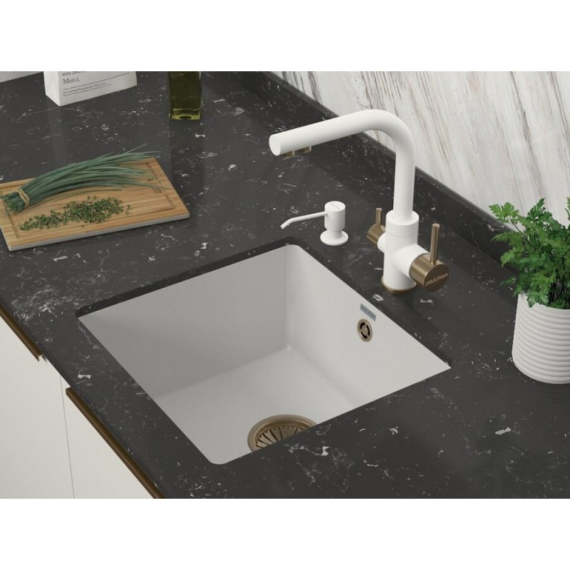 Смеситель Paulmark Essen Es213011-431BR для кухонной мойки, с подключением к фильтру, белый матовый-бронза