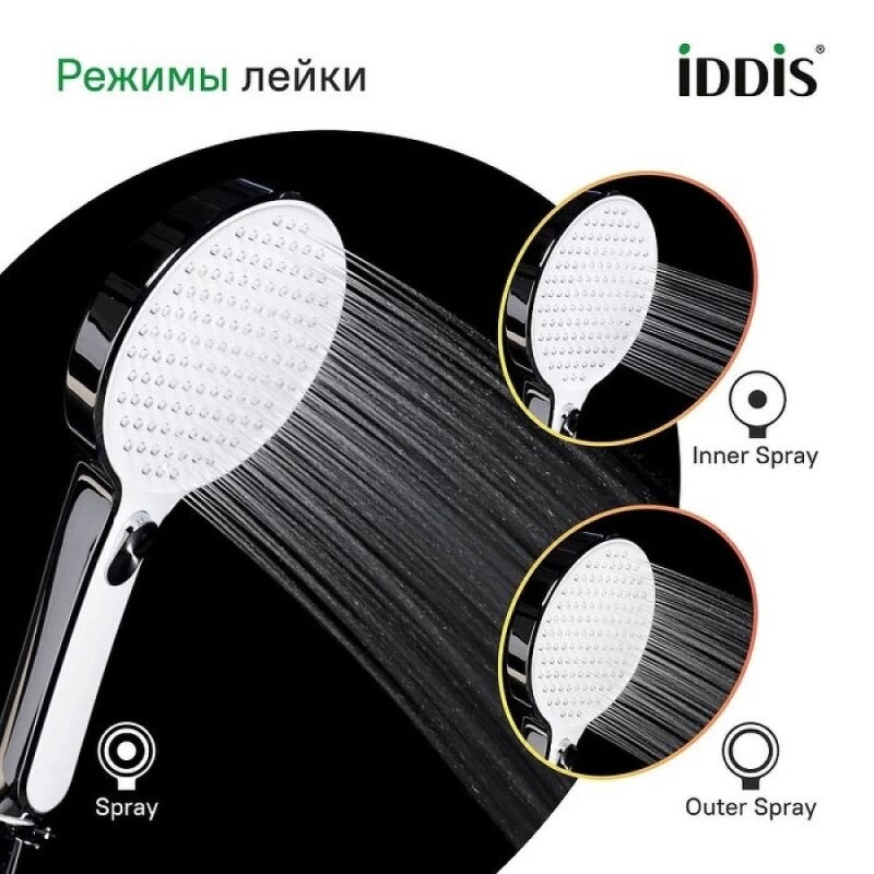 Душевая лейка Iddis Esper ESP3FCRi18, 3 режима, хром/белый