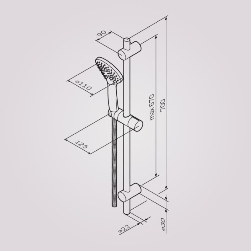 Душевой гарнитур Am.Pm Gem F0190000, 1 режим, d 110 мм, хром