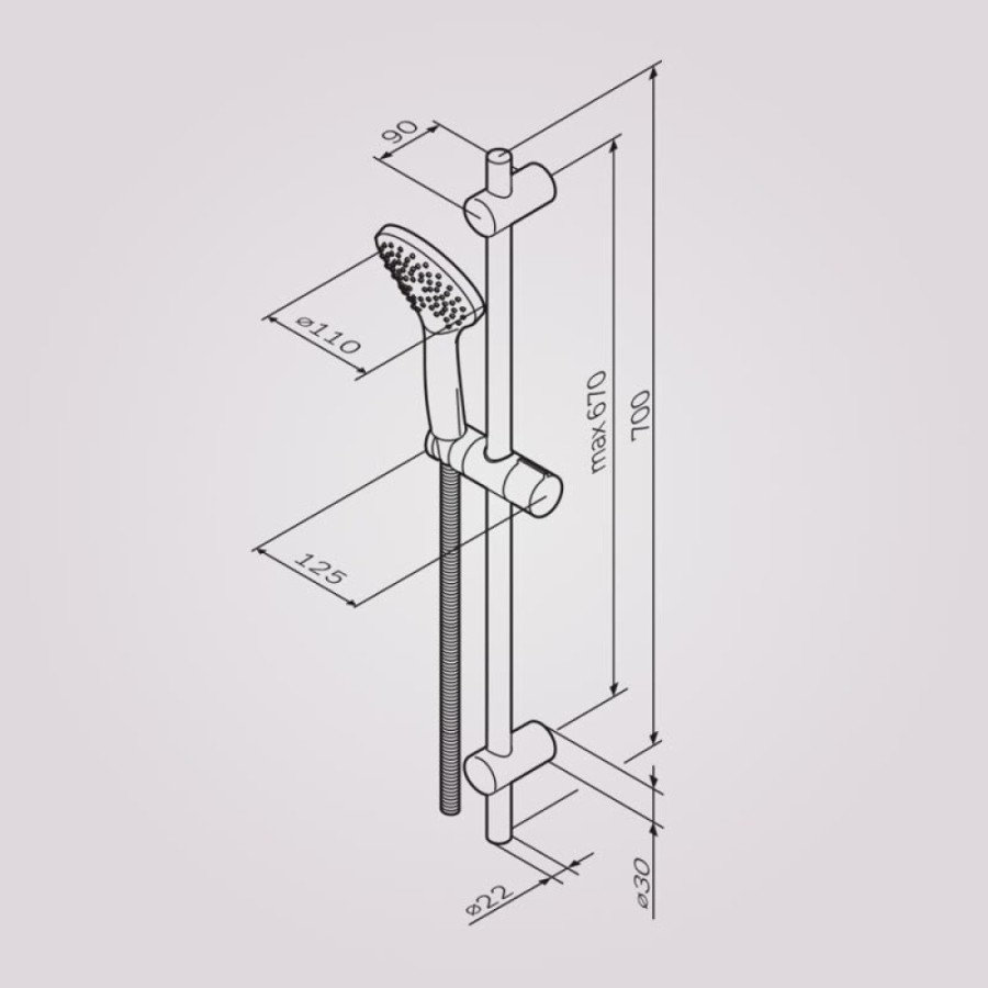 Душевой гарнитур Am.Pm Gem F0190000, 1 режим, d 110 мм, хром