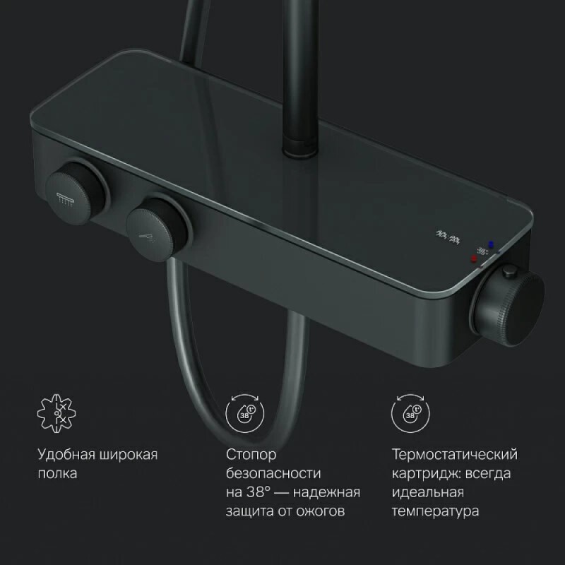 Душевая система Am.Pm Inspire 2.0 F0750A422 с термостатом, ShowerSpot, черный матовый
