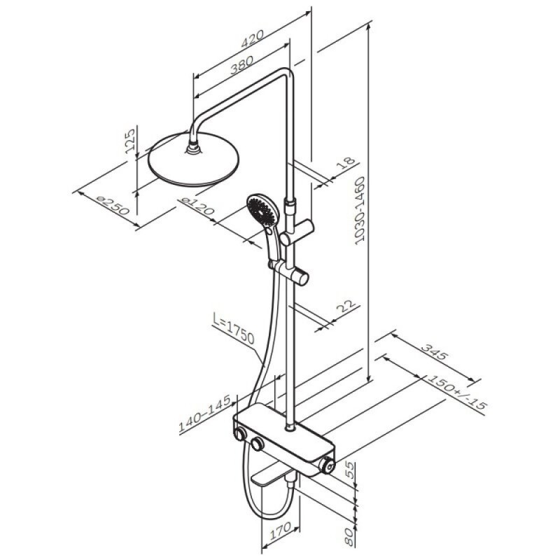 Душевая система Am.Pm Inspire 2.0 F0750A500 с термостатом, с изливом, ShowerSpot, хром