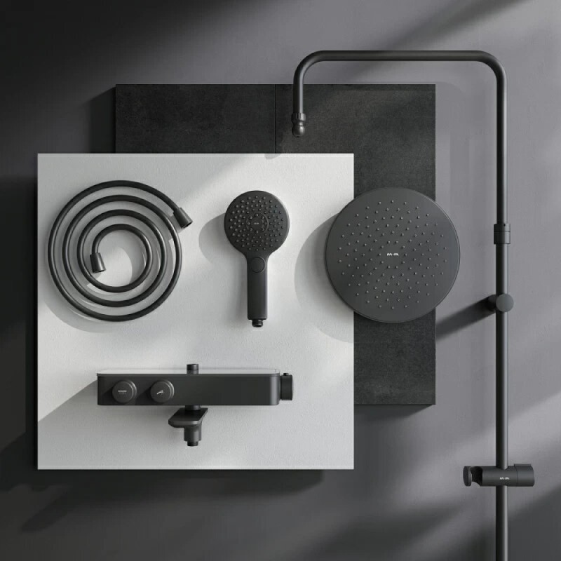 Душевая система Am.Pm Inspire 2.0 F0750A522 с термостатом, с изливом, ShowerSpot, черный матовый