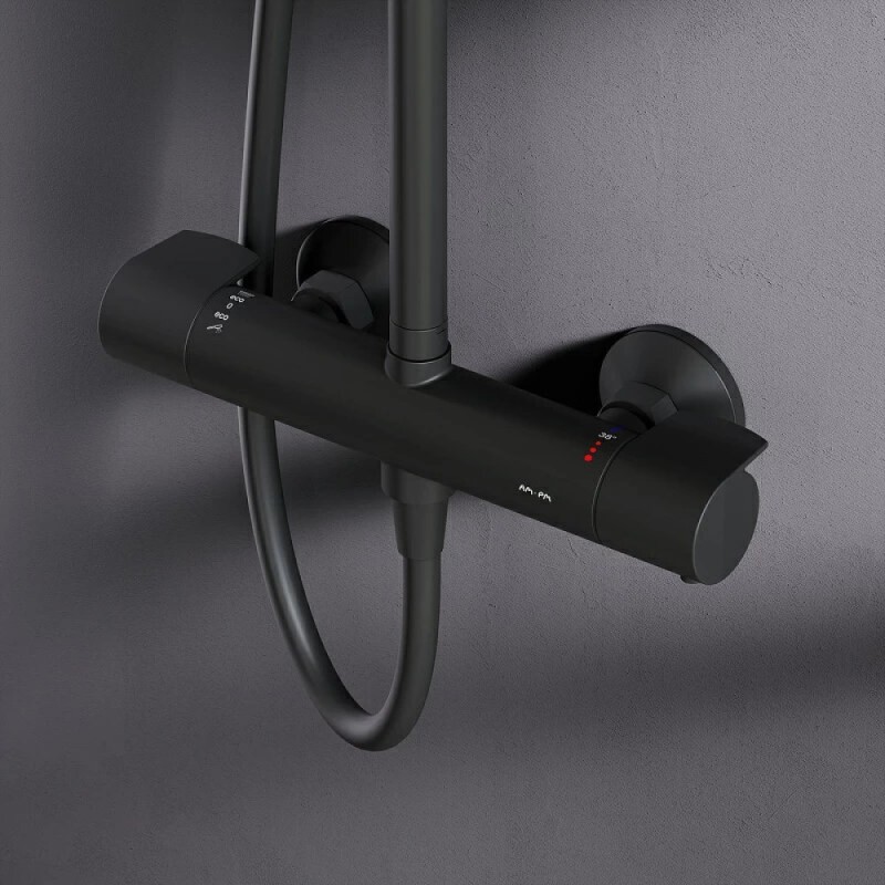 Душевая система Am.Pm X-Joy F0785A422 с термостатом, черный матовый