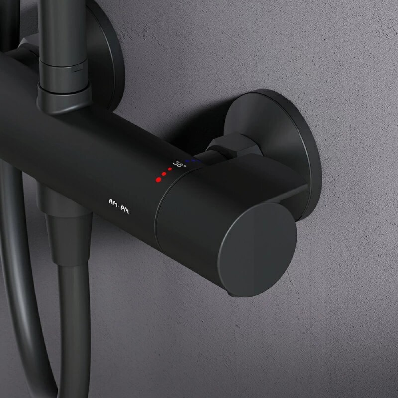 Душевая система Am.Pm X-Joy F0785A422 с термостатом, черный матовый