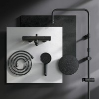Душевая система Am.Pm X-Joy F0785A522 с термостатом, с изливом, черный матовый
