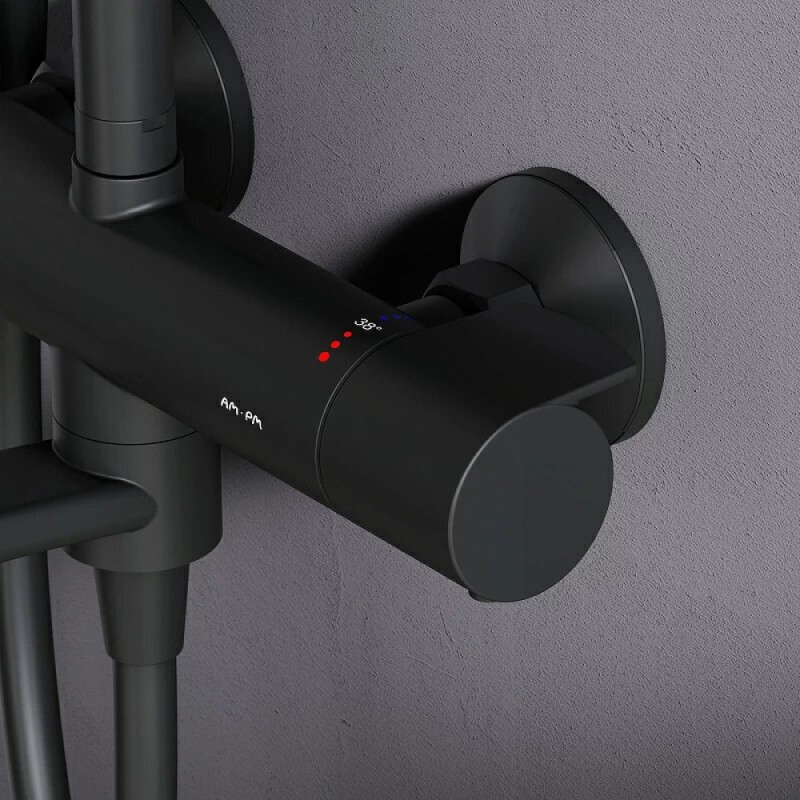 Душевая система Am.Pm X-Joy F0785A522 с термостатом, с изливом, черный матовый