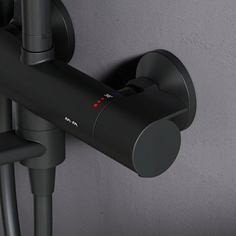 Душевая система Am.Pm X-Joy F0785A522 с термостатом, с изливом, черный матовый