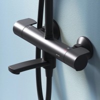 Душевая система Am.Pm X-Joy F0785A522 с термостатом, с изливом, черный матовый