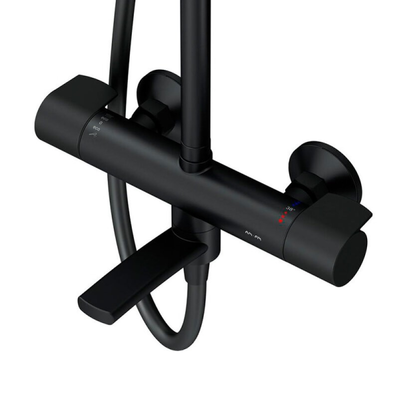 Душевая система Am.Pm X-Joy F0785A522 с термостатом, с изливом, черный матовый