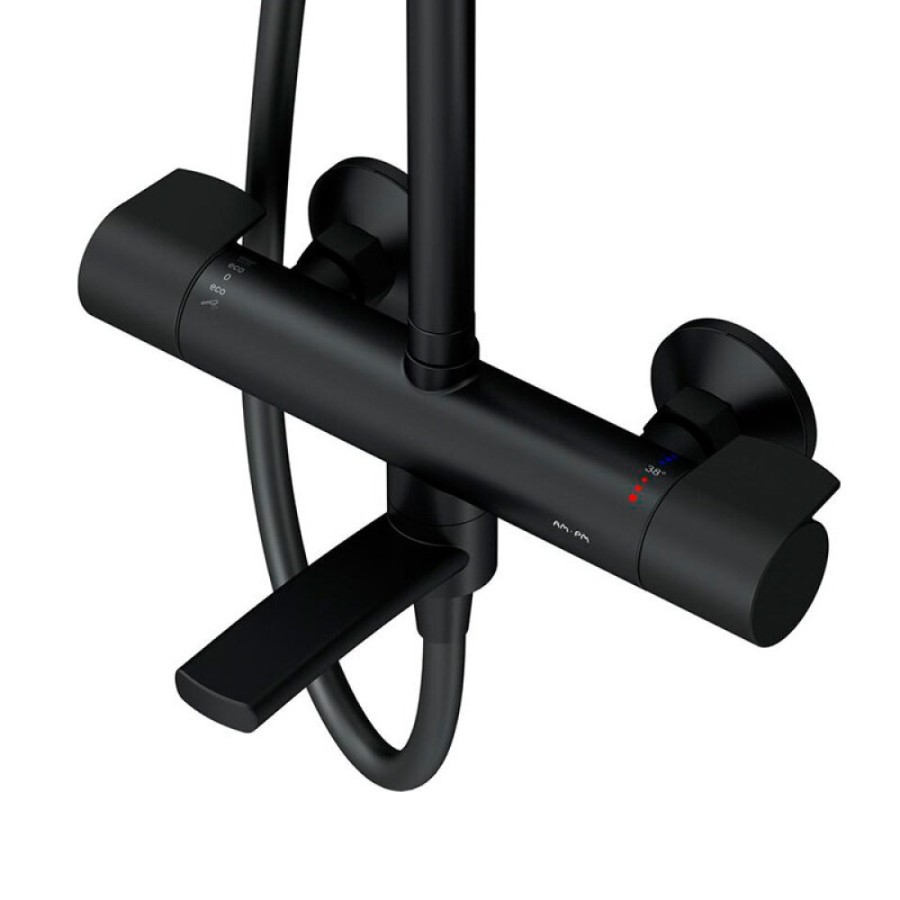 Душевая система Am.Pm X-Joy F0785A522 с термостатом, с изливом, черный матовый