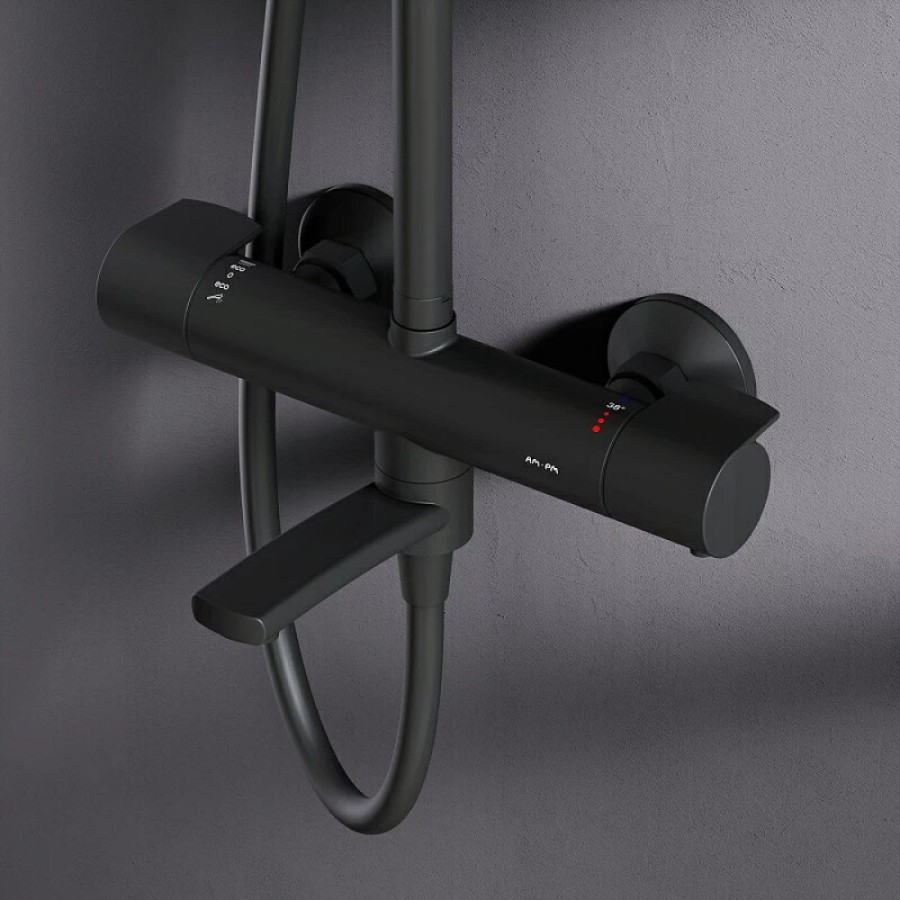 Душевая система Am.Pm X-Joy F0785A522 с термостатом, с изливом, черный матовый