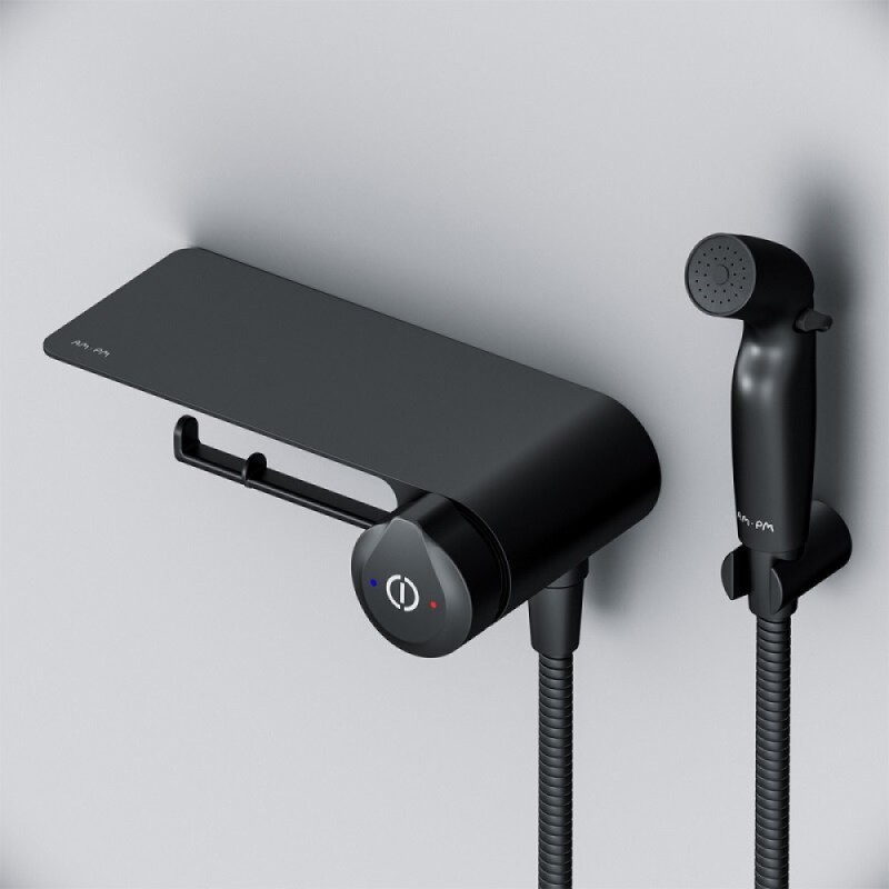 Гигиенический душ Am.Pm X-Joy F0H85A822 со смесителем, с полкой, цвет черный матовый