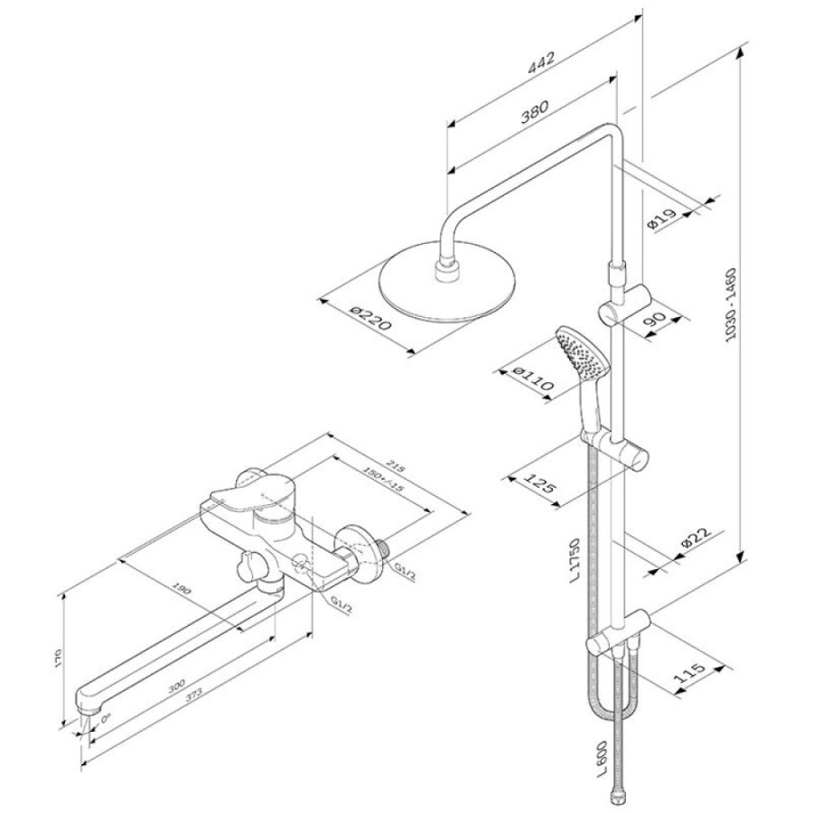 Душевая система Am.Pm X-Joy F40885A94, с длинным изливом, хром