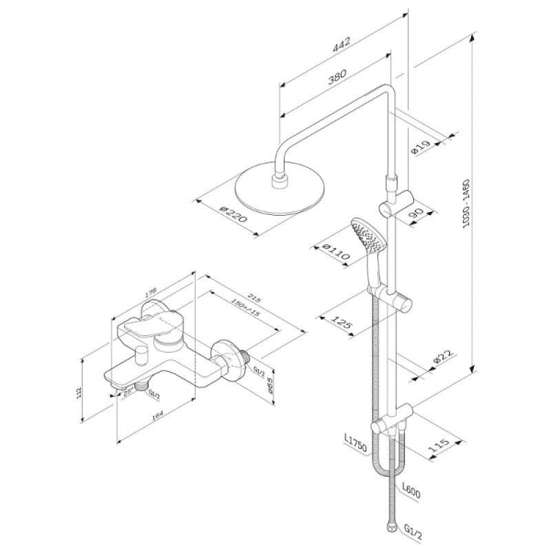Душевая система Am.Pm X-Joy F43885A14, с изливом, цвет белый матовый