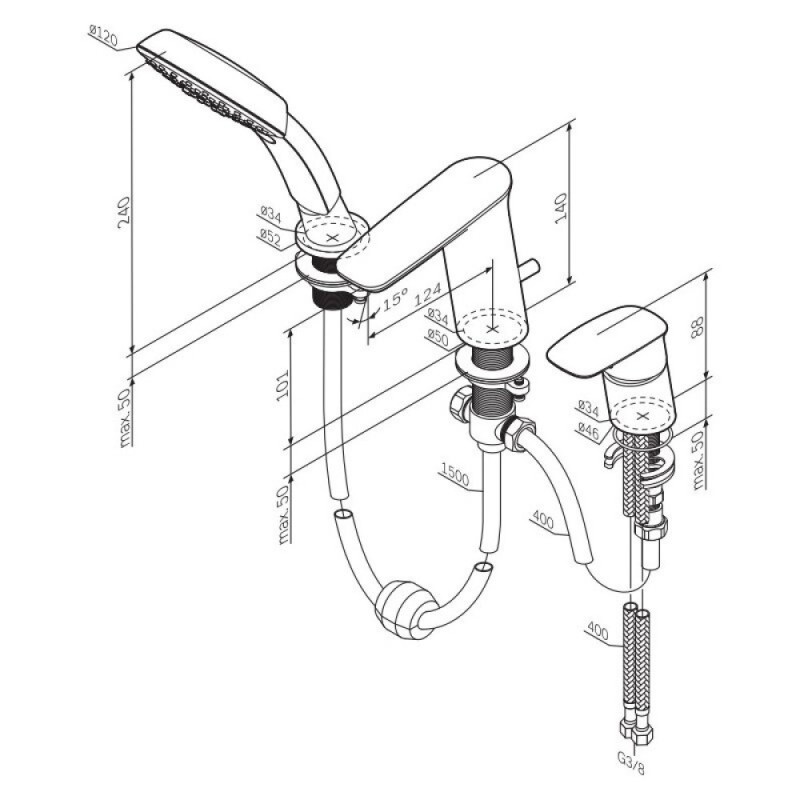 Смеситель Am.Pm Inspire 2.0 F50A01300 на борт ванны, с ручным душем, хром