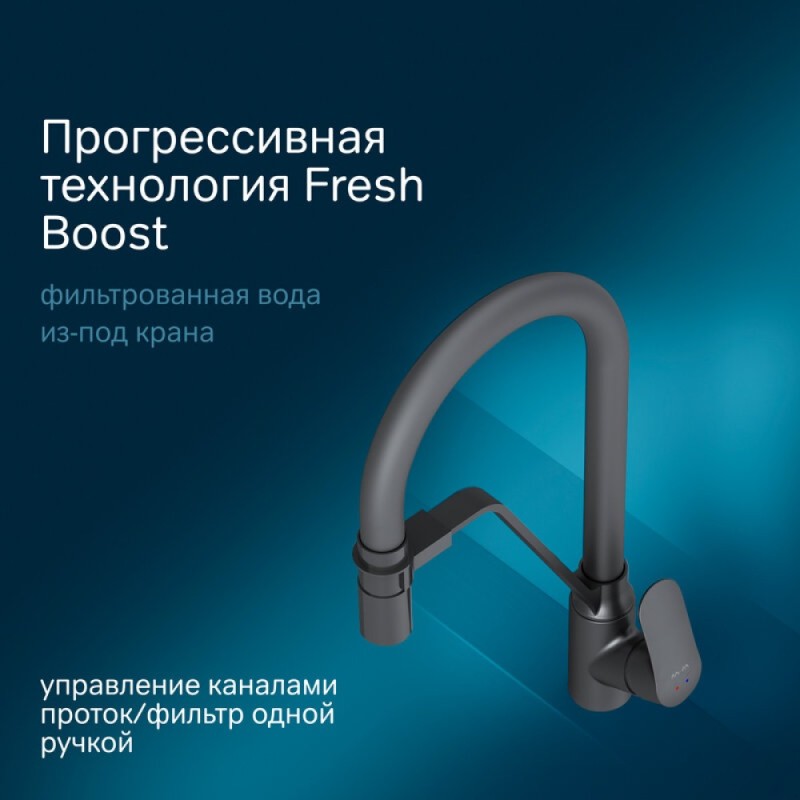 Смеситель Am.Pm Like F8007822 для кухни с каналом для питьевой воды, гибкий излив, черный