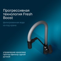 Смеситель Am.Pm Like F8007825 для кухни с каналом для питьевой воды и гибким изливом, черный, излив серый