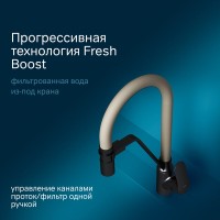 Смеситель Am.Pm Like F8007826 для кухни с каналом для питьевой воды и гибким изливом, черный, излив бежевый