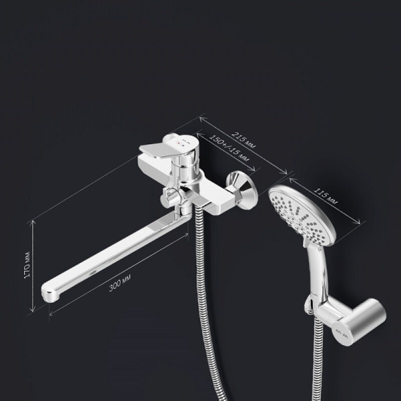 Смеситель Am.Pm X-Joy F85A95000 для ванны и душа, с длинным изливом, с душевым набором, хром