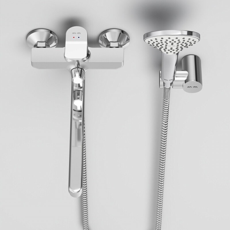 Смеситель Am.Pm X-Joy F85A95000 для ванны и душа, с длинным изливом, с душевым набором, хром