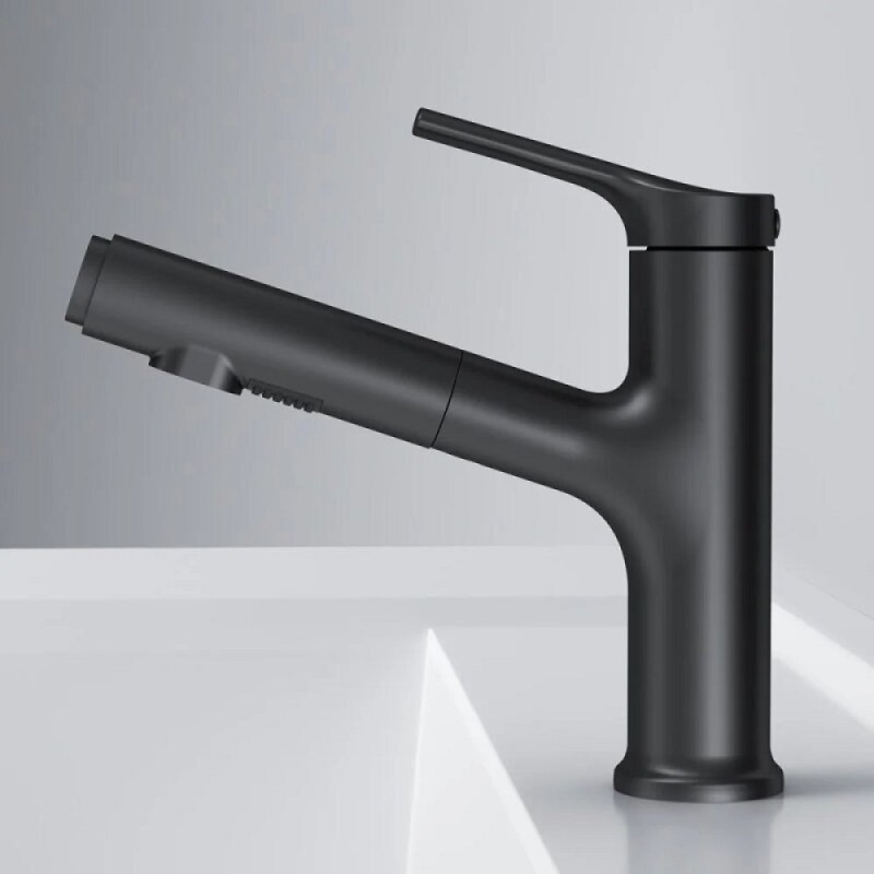 Смеситель Am.Pm X-Joy F85B02922 для раковины, с вытяжным изливом, цвет черный матовый