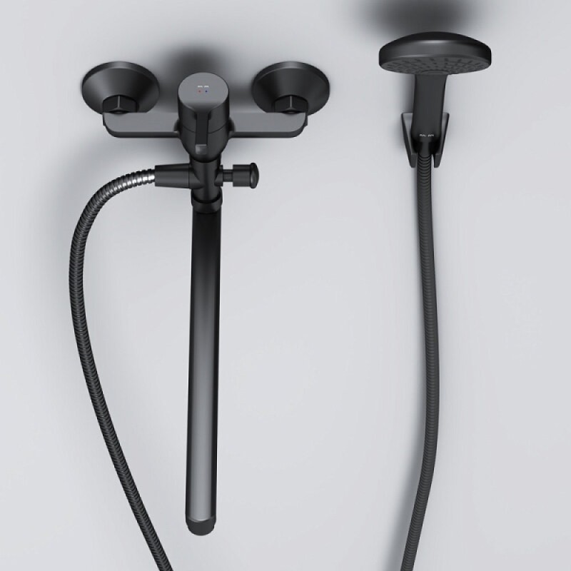 Смеситель Am.Pm X-Joy S F85B90122 для ванны и душа, с длинным изливом, с душевым комплектом, черный матовый