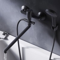Смеситель Am.Pm X-Joy S F85B90122 для ванны и душа, с длинным изливом, с душевым комплектом, черный матовый