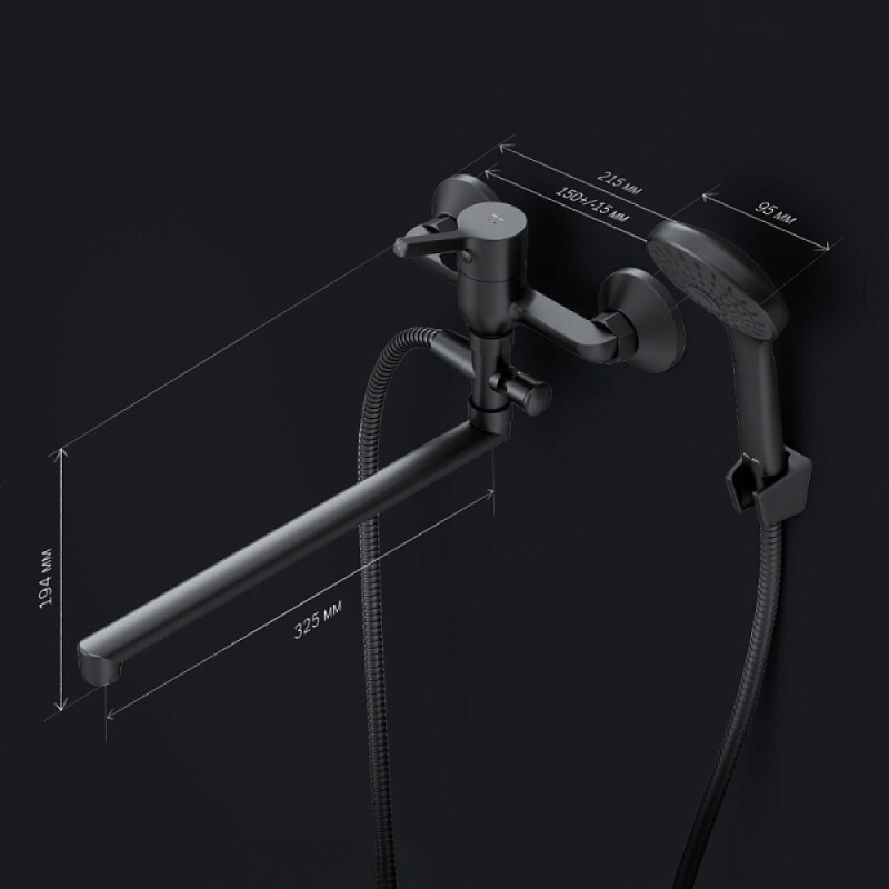Смеситель Am.Pm X-Joy S F85B90122 для ванны и душа, с длинным изливом, с душевым комплектом, черный матовый