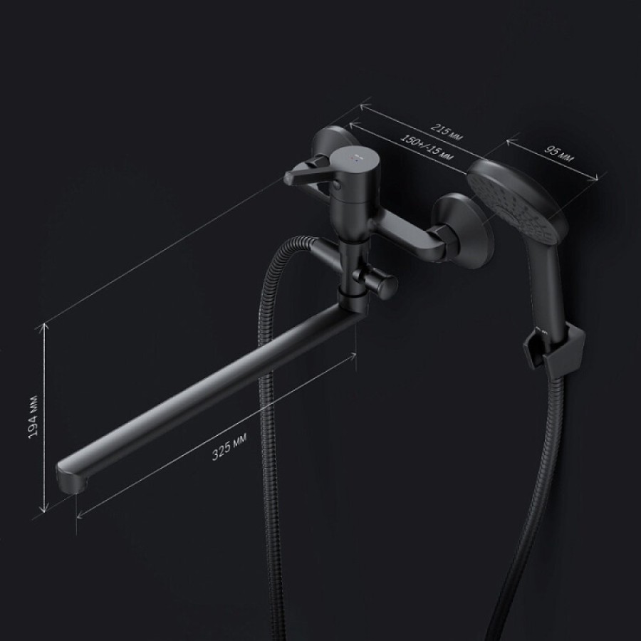 Смеситель Am.Pm X-Joy S F85B90122 для ванны и душа, с длинным изливом, с душевым комплектом, черный матовый